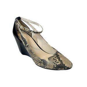COLE HAAN Snakeskin Black Leather Wedge Heels